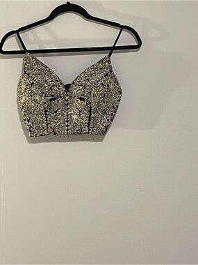 Embellished Black and Silver Sequin Crop Top. Item # 11730